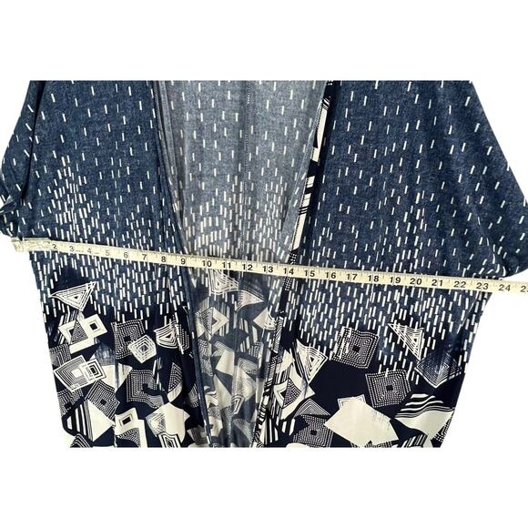 SJS Kimono Cardigan Womens 2XL Blue Geometric Open Front Relaxed Layering Flowy - Picture 6 of 12